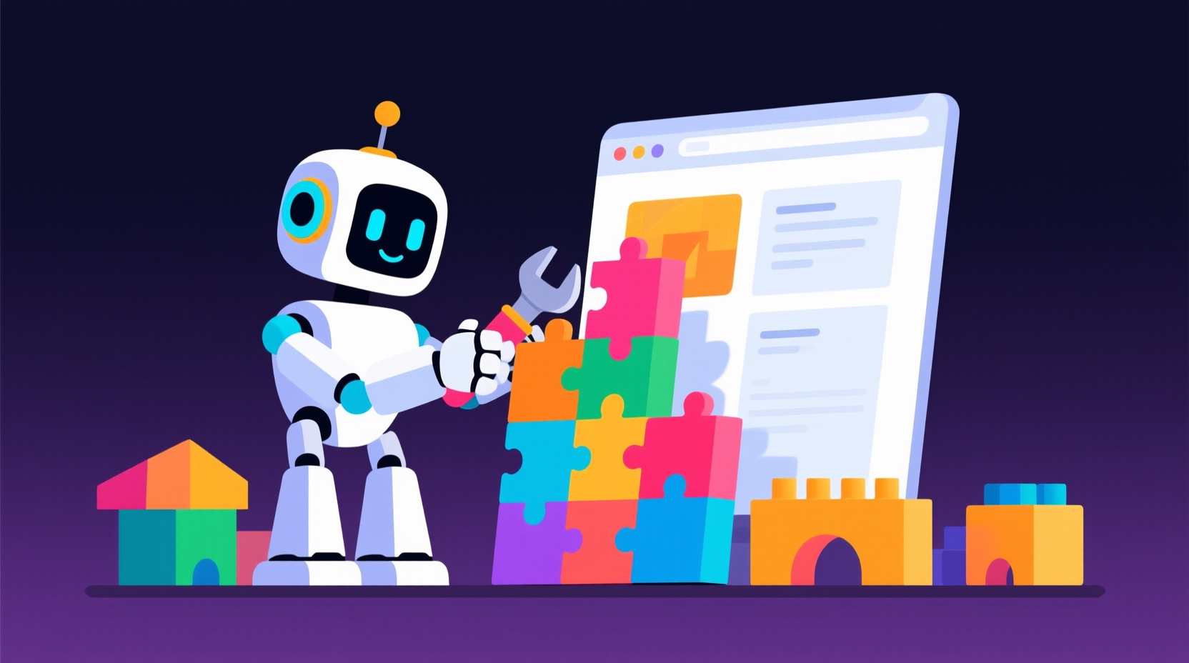 Builder robot assembling a website